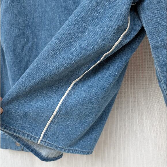 Non Blue Denim Long Sleeve Snap Shirt Track Jacket Washed, size M - Picture 5 of 10